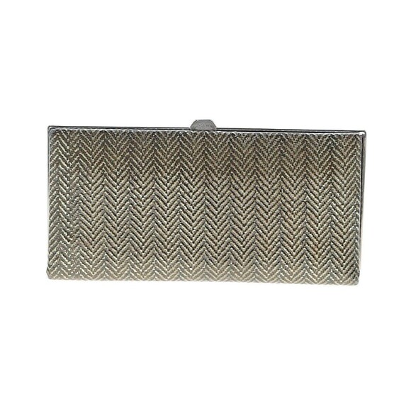 Lodis Chevron Pattern Gold Brown Framed  Metallic Leather Clutch Organizer - Picture 1 of 12